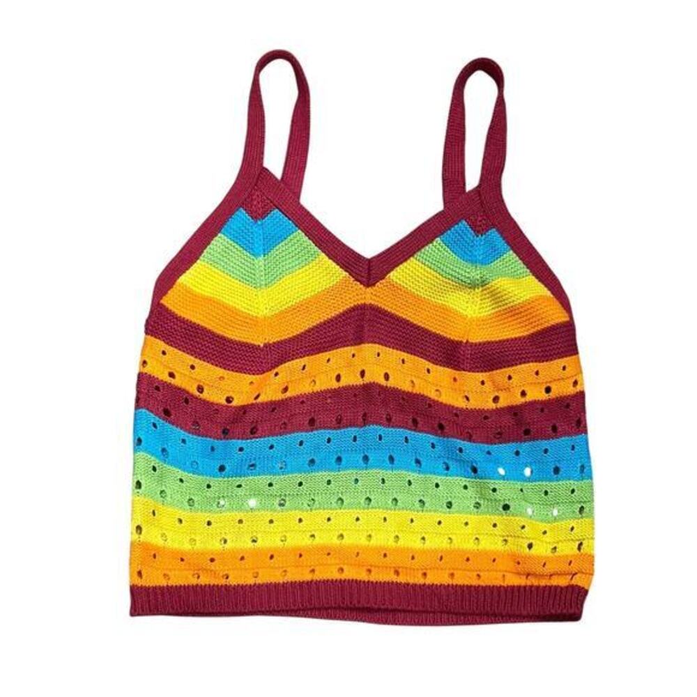 Unbranded ultra flirt rainbow stripe knit crop tank festival Boho Beach Sz M